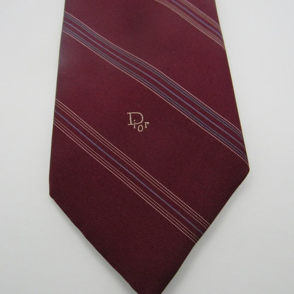 Christian Dior Necktie Men's Burgundy Excellent Striped Silk Blend Italy